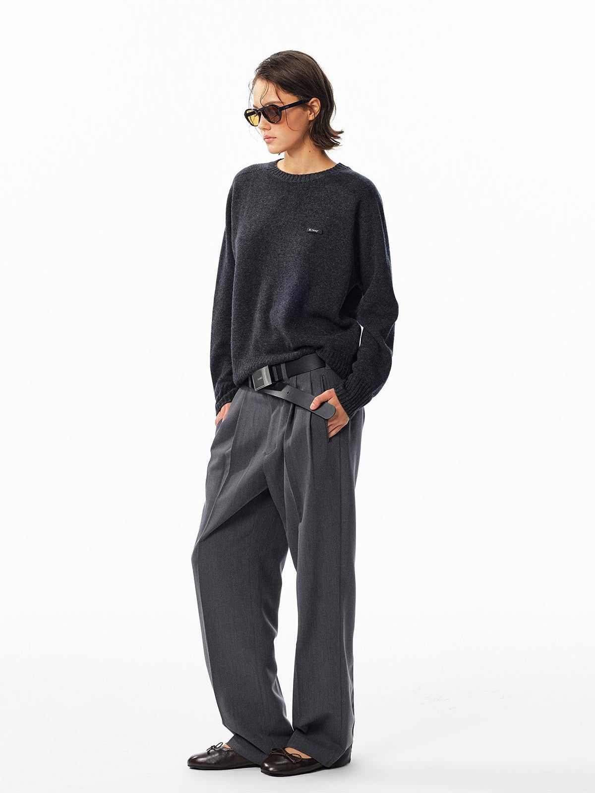 ALINNV Loose Fit Crew Neck Long Sleeve 100% Wool Women&