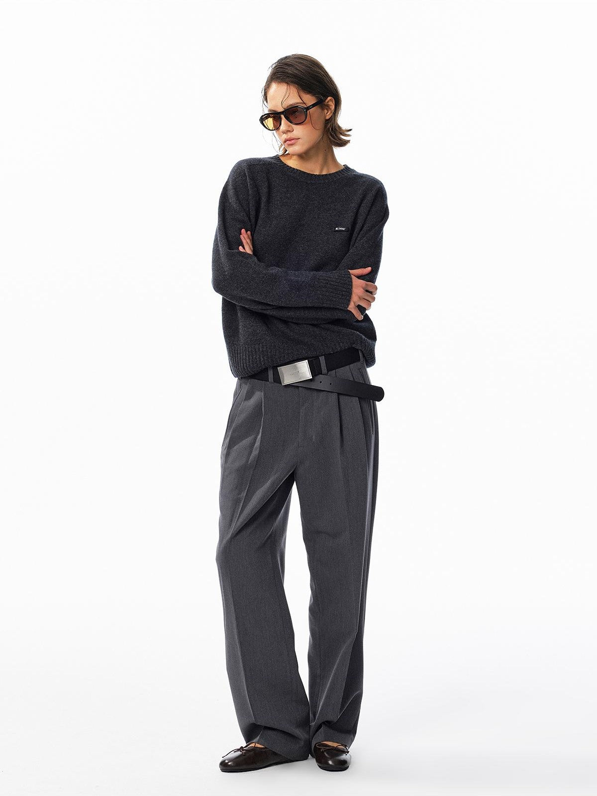 ALINNV Loose Fit Crew Neck Long Sleeve 100% Wool Women&