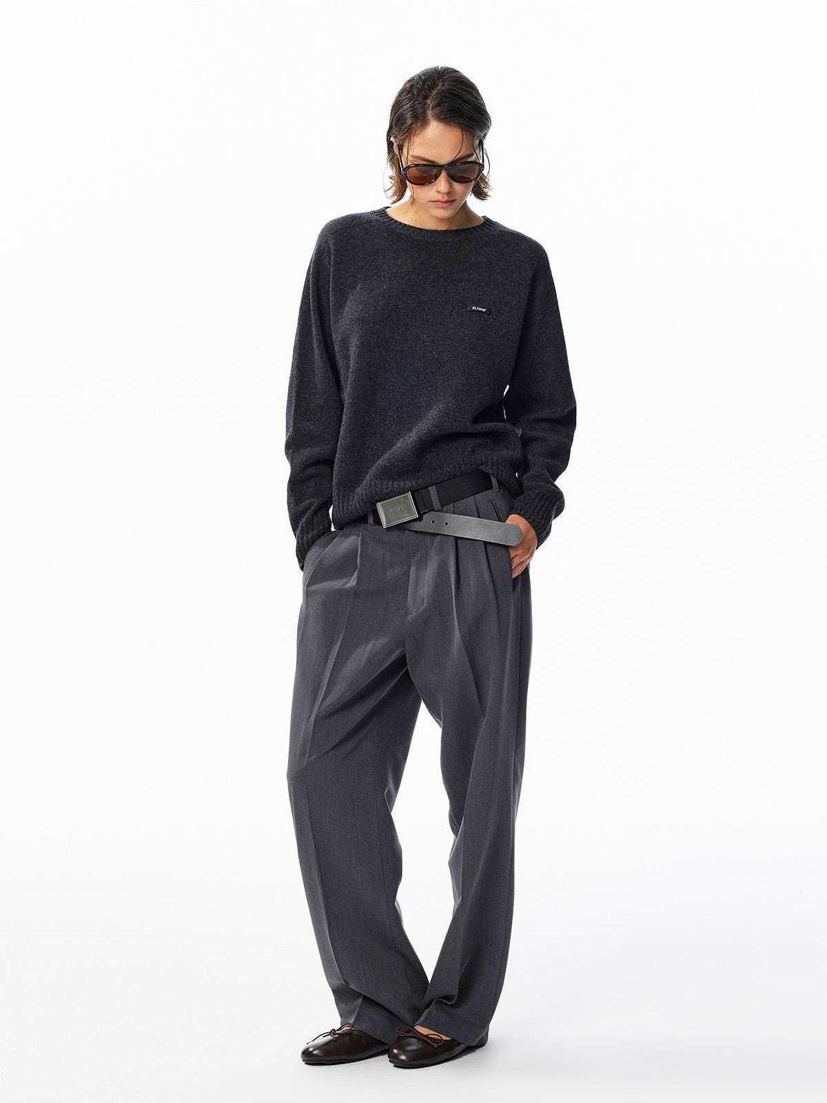 ALINNV Loose Fit Crew Neck Long Sleeve 100% Wool Women&
