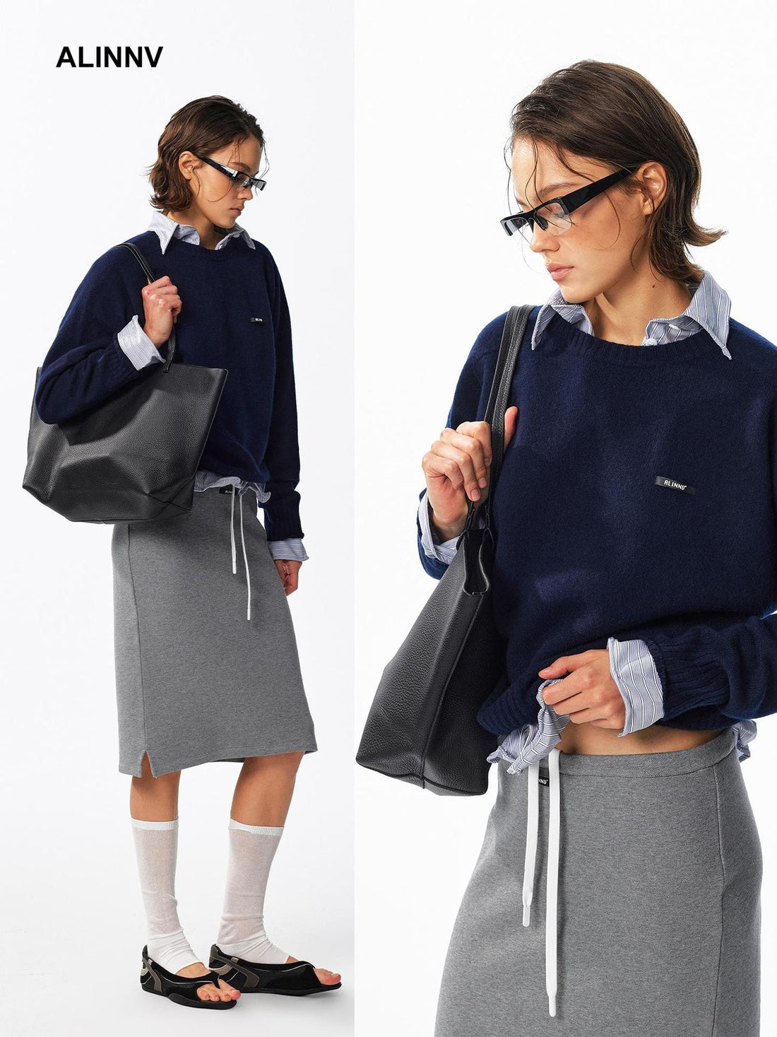 ALINNV Loose Fit Crew Neck Long Sleeve 100% Wool Women&
