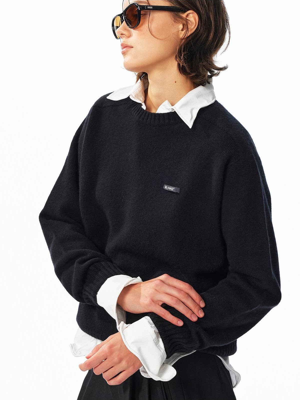 ALINNV Loose Fit Crew Neck Long Sleeve 100% Wool Women&