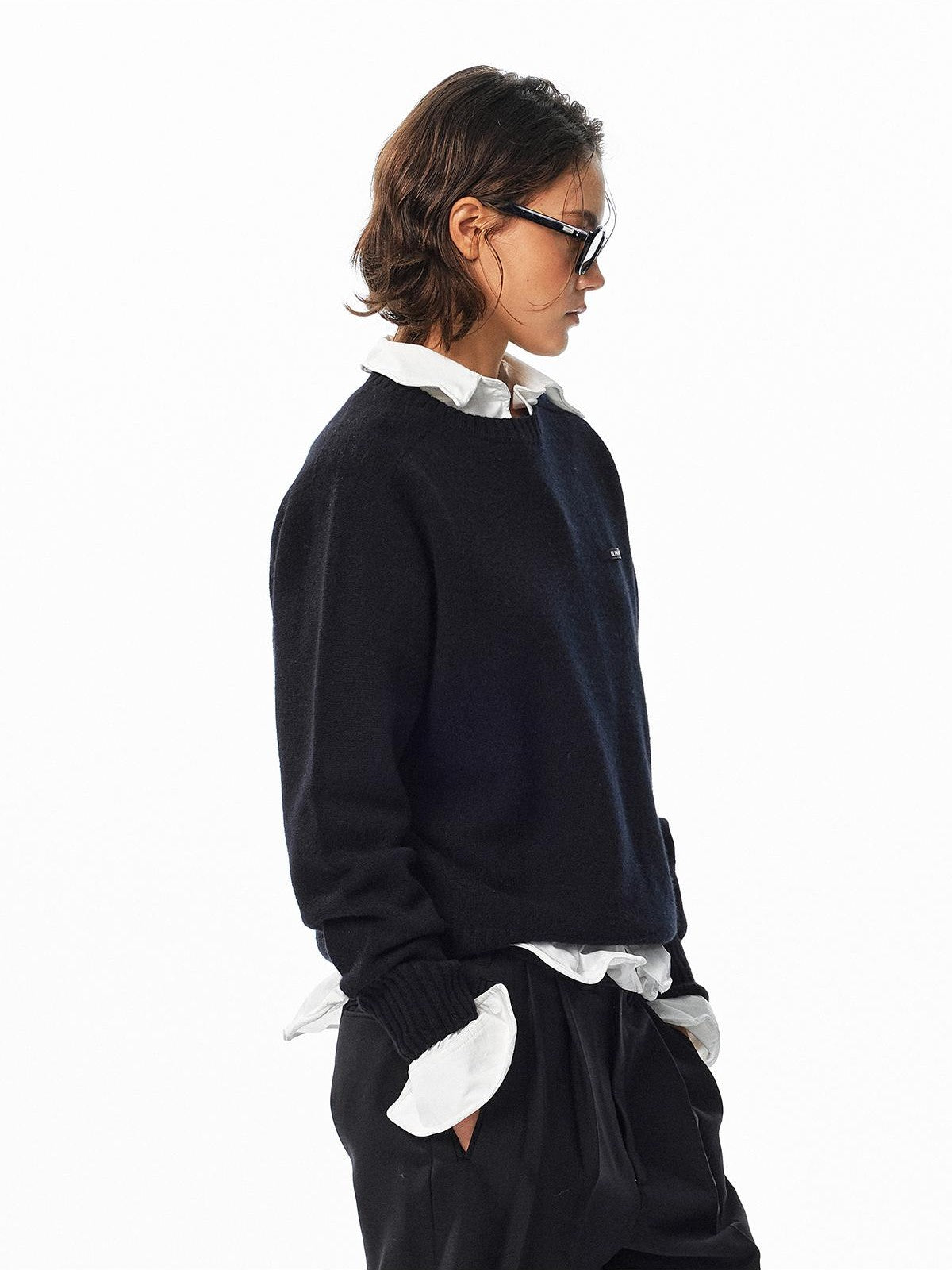ALINNV Loose Fit Crew Neck Long Sleeve 100% Wool Women&