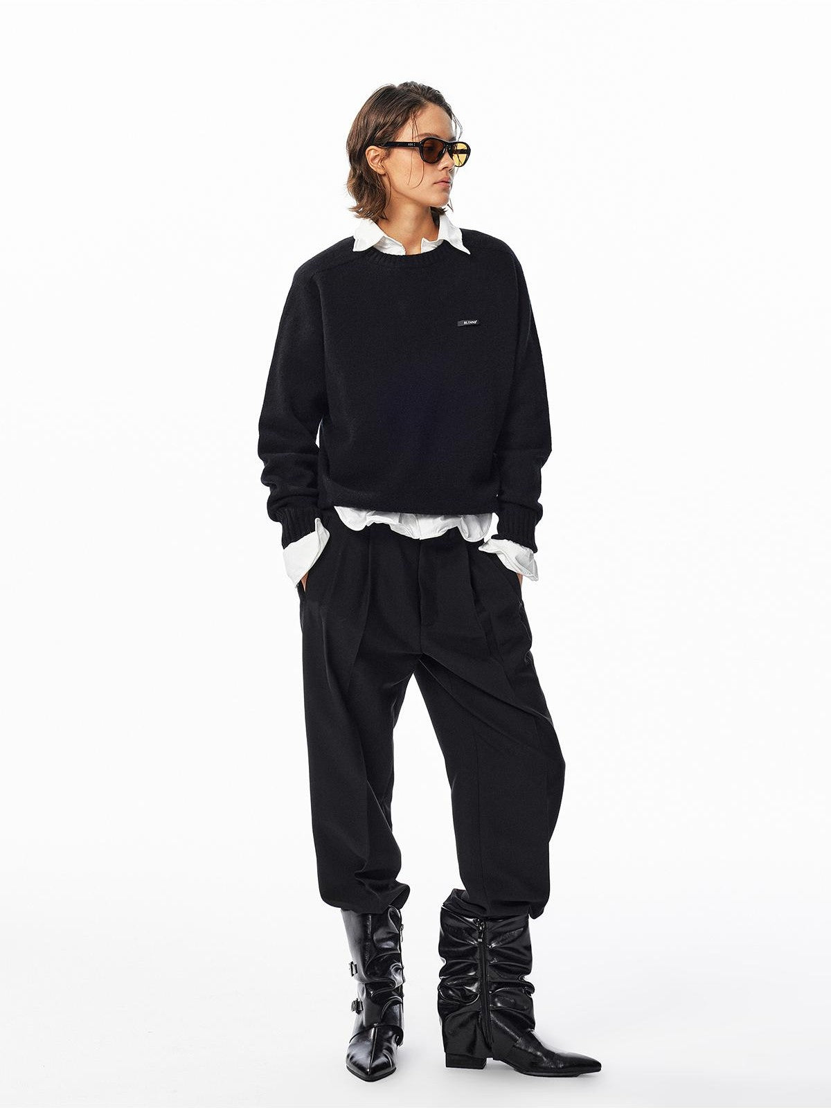 ALINNV Loose Fit Crew Neck Long Sleeve 100% Wool Women&