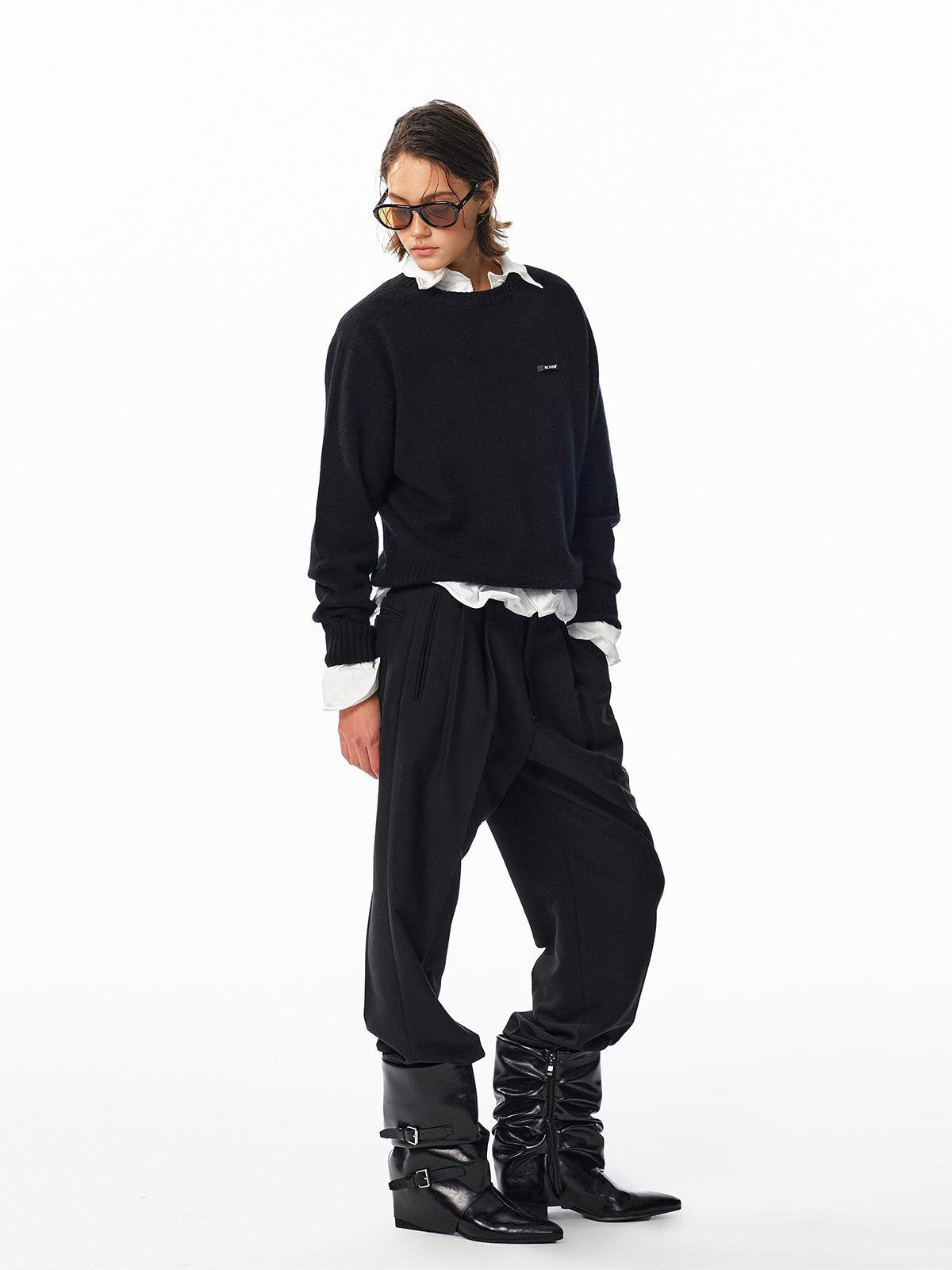 ALINNV Loose Fit Crew Neck Long Sleeve 100% Wool Women&