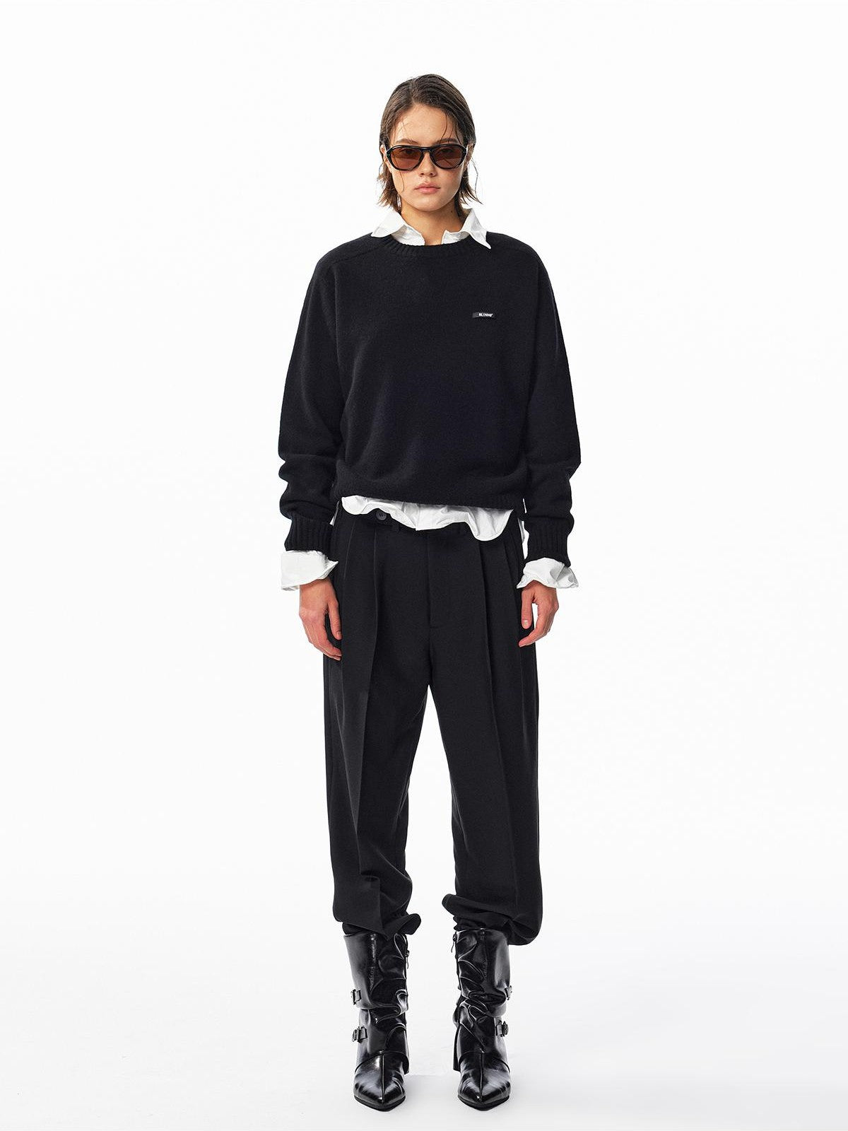 ALINNV Loose Fit Crew Neck Long Sleeve 100% Wool Women&