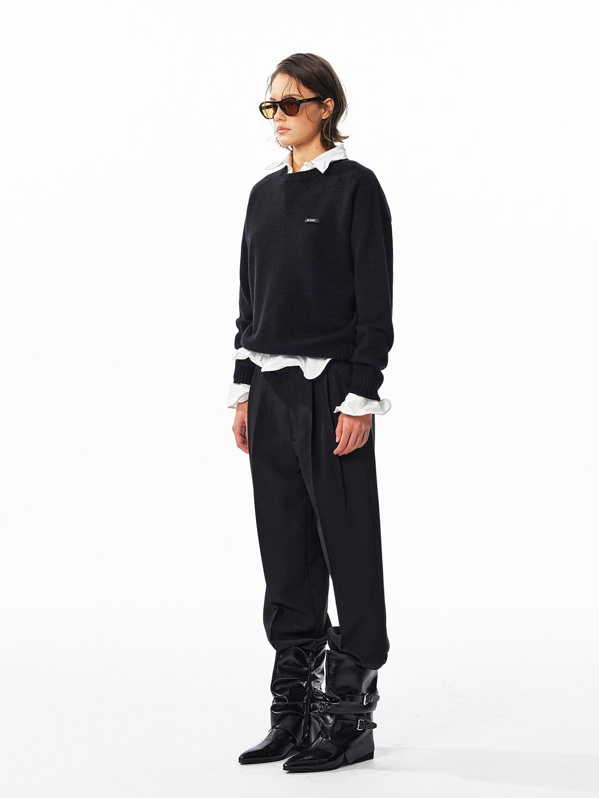 ALINNV Loose Fit Crew Neck Long Sleeve 100% Wool Women&