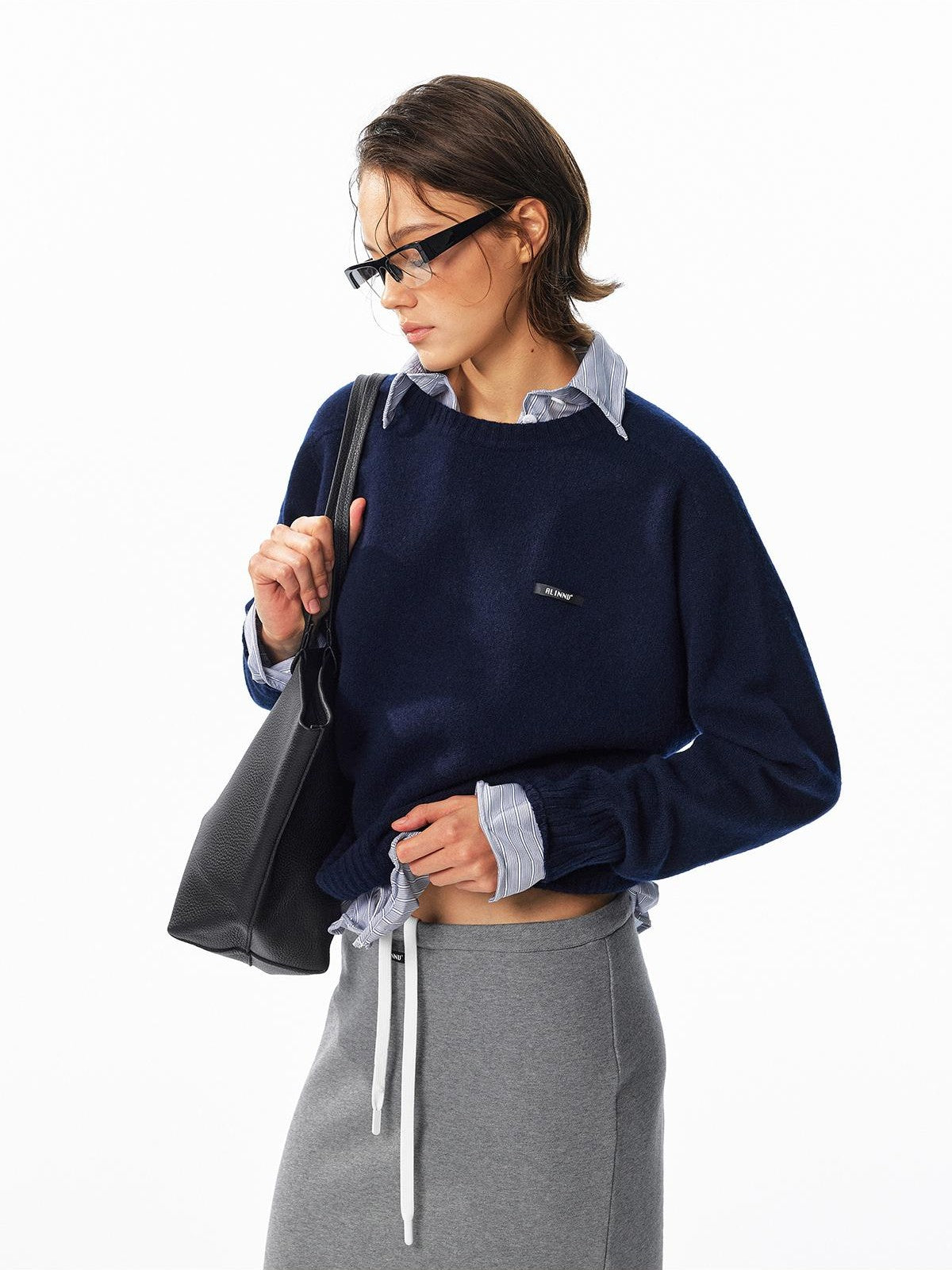 ALINNV Loose Fit Crew Neck Long Sleeve 100% Wool Women&