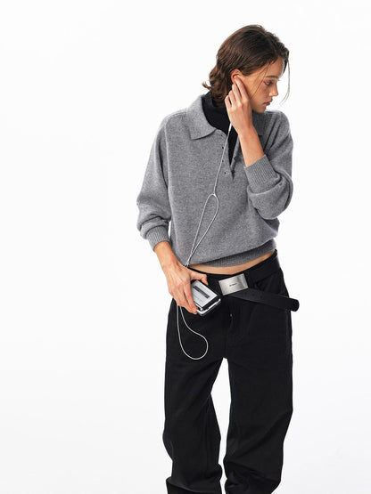 ALINNV Loose Henley Pure Wool Long Sleeve Button Placket Women&