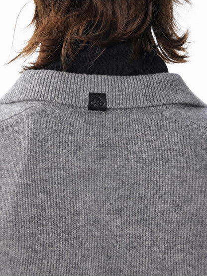 ALINNV Loose Henley Pure Wool Long Sleeve Button Placket Women&