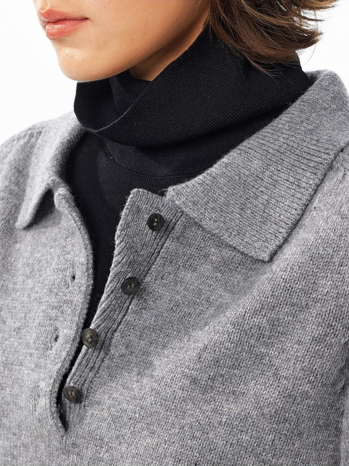 ALINNV Loose Henley Pure Wool Long Sleeve Button Placket Women&
