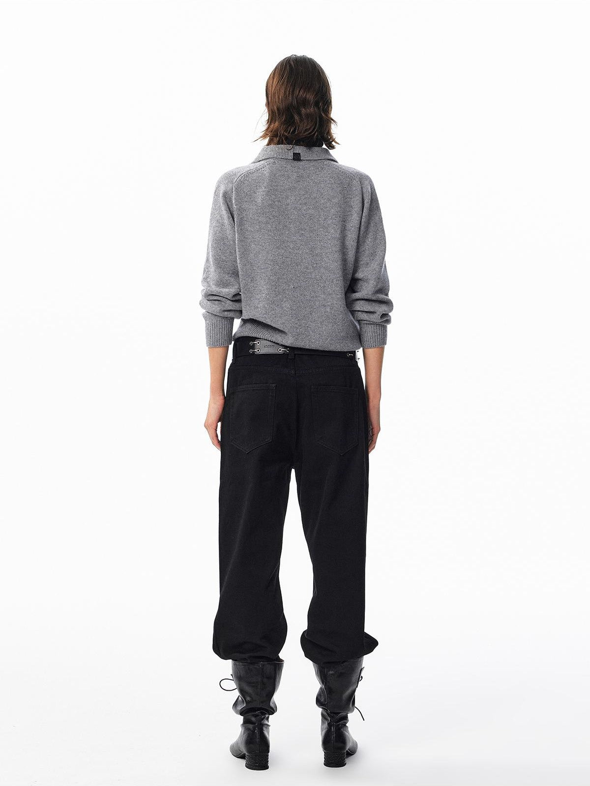 ALINNV Loose Henley Pure Wool Long Sleeve Button Placket Women&