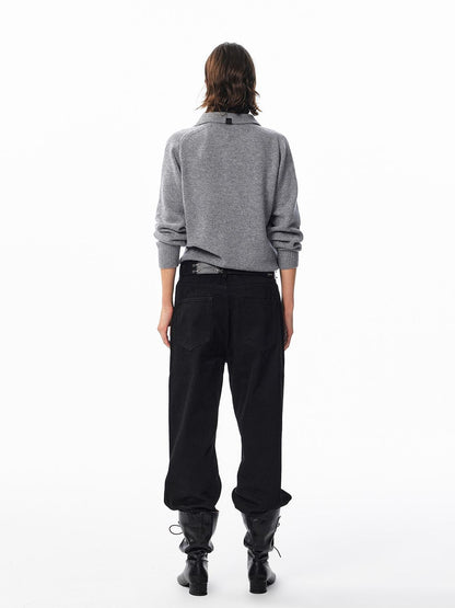 ALINNV Loose Henley Pure Wool Long Sleeve Button Placket Women&