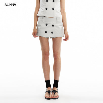 ALINNV_Oat_Gray_Double_Row_Buttons_H_Line_Low_Waist_Women&