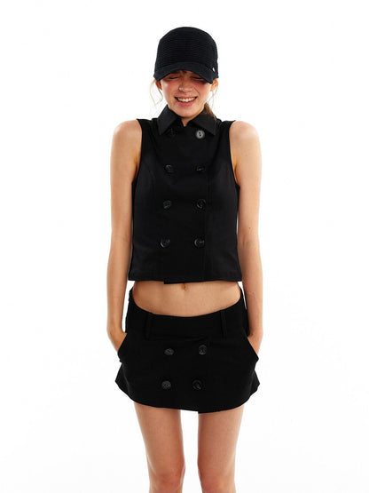 ALINNV Oat Gray Double Row Buttons H Line Low Waist Women&