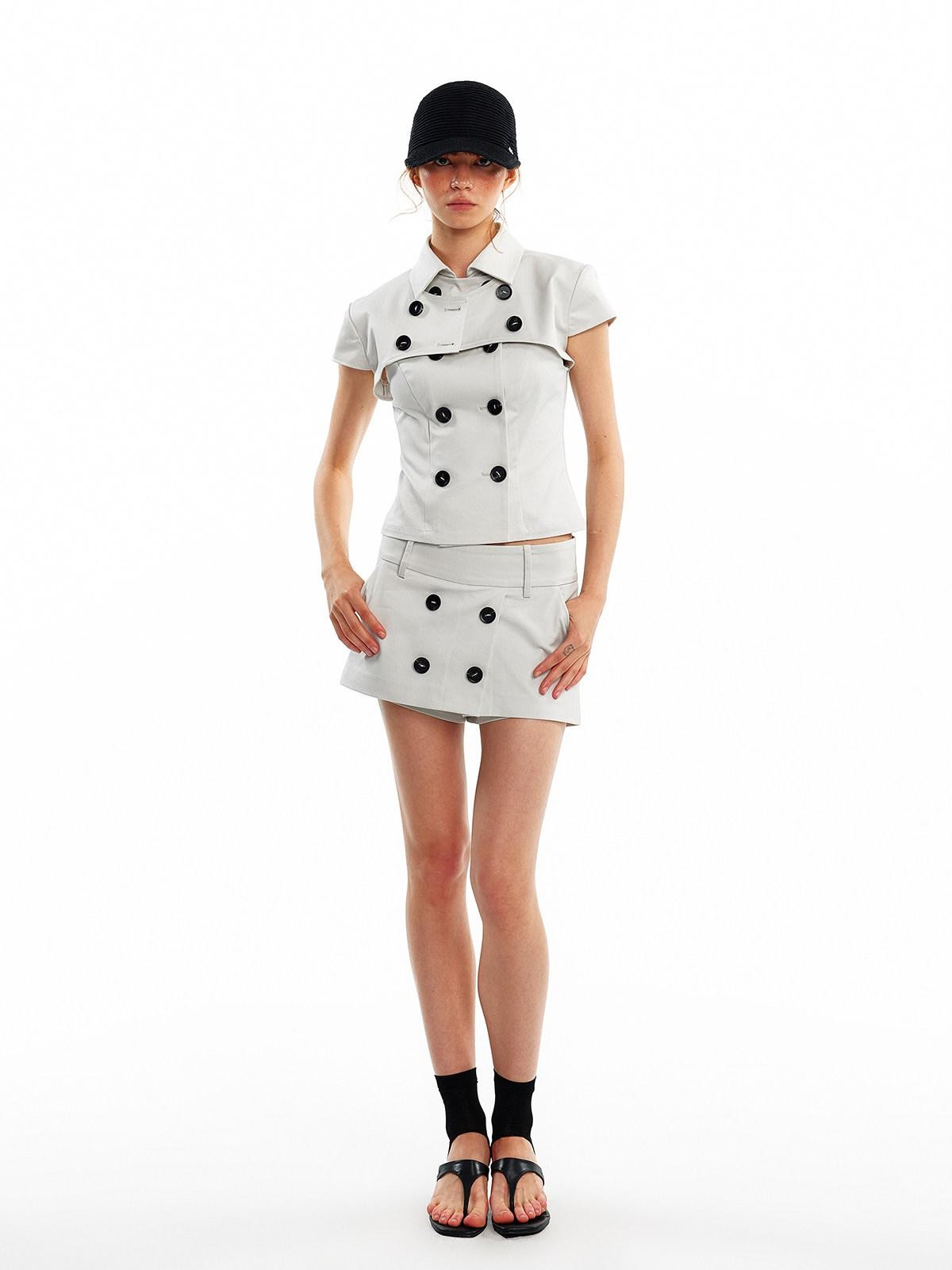 ALINNV Oat Gray Double Row Buttons H Line Low Waist Women&