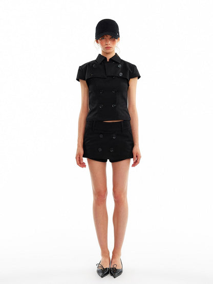 ALINNV Oat Gray Double Row Buttons H Line Low Waist Women&