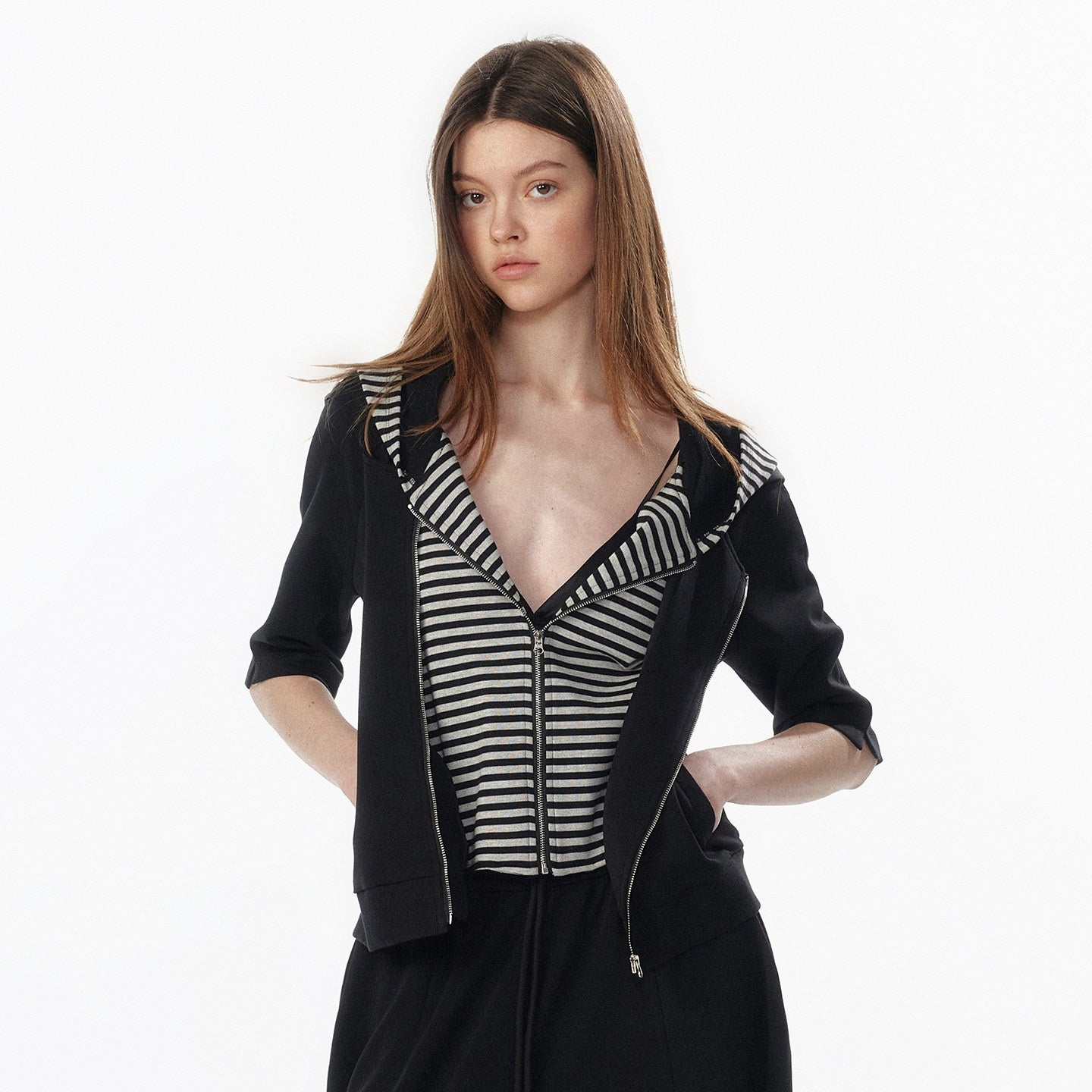 ALINNV_Oatmeal_Grey_Faux_Two_Piece_Zip_Hooded_Women&