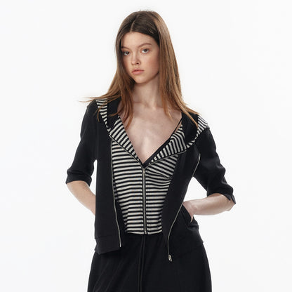 ALINNV_Oatmeal_Grey_Faux_Two_Piece_Zip_Hooded_Women&