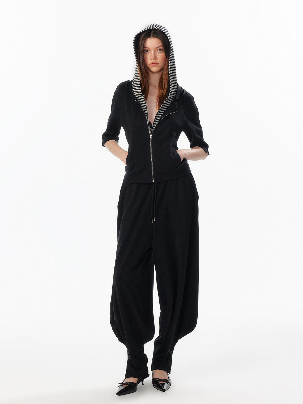 ALINNV Oatmeal Grey Faux Two Piece Zip Hooded Women&
