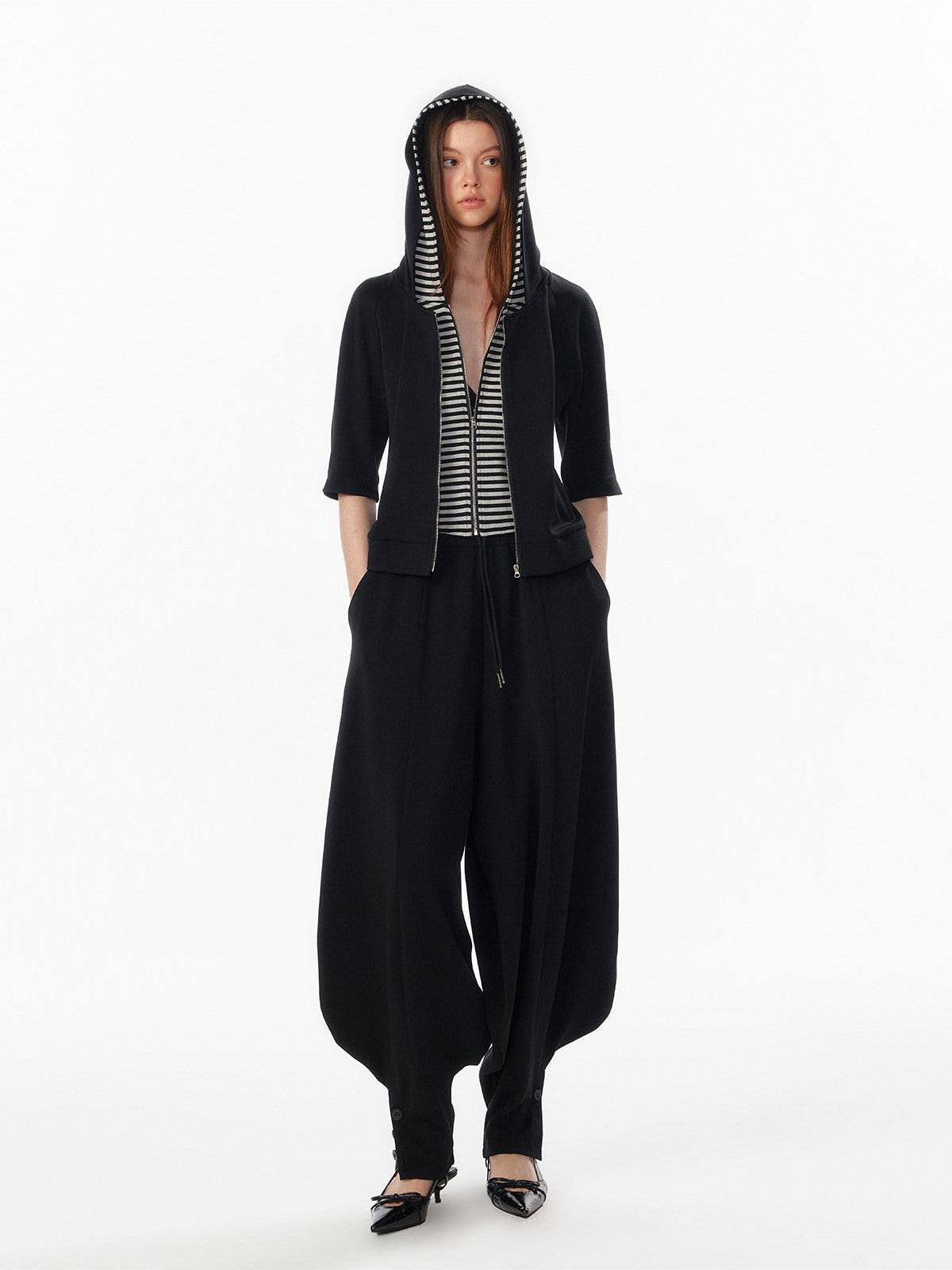 ALINNV Oatmeal Grey Faux Two Piece Zip Hooded Women&
