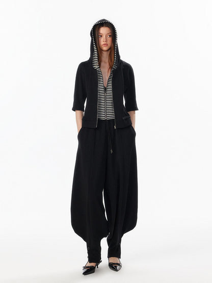 ALINNV Oatmeal Grey Faux Two Piece Zip Hooded Women&