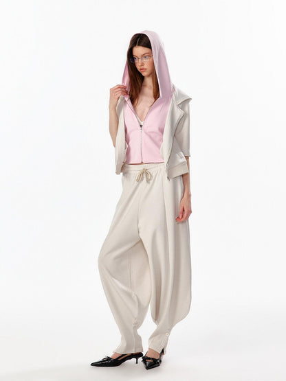 ALINNV Oatmeal Grey Faux Two Piece Zip Hooded Women&