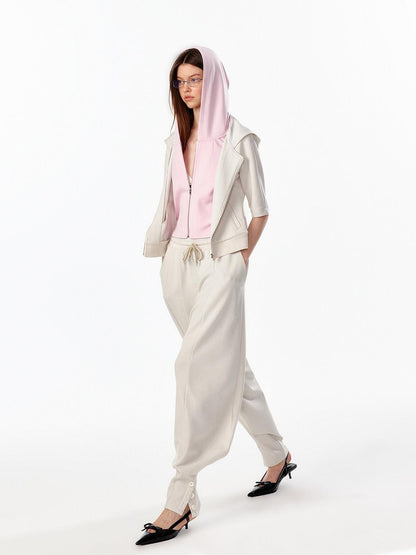 ALINNV Oatmeal Grey Faux Two Piece Zip Hooded Women&