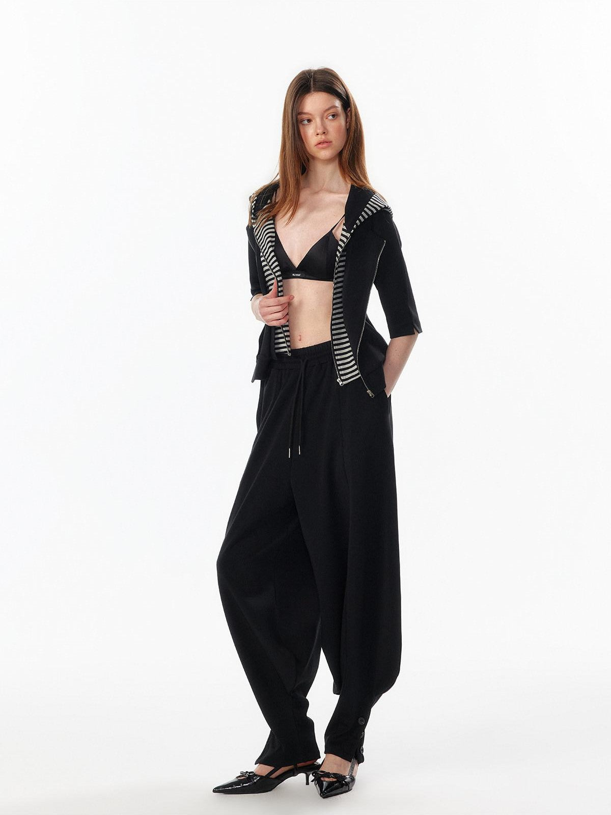 ALINNV Oatmeal Grey Faux Two Piece Zip Hooded Women&