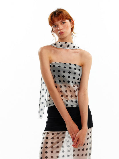 ALINNV Pink Polka Dot Asymmetrical Strapless A Line Women&