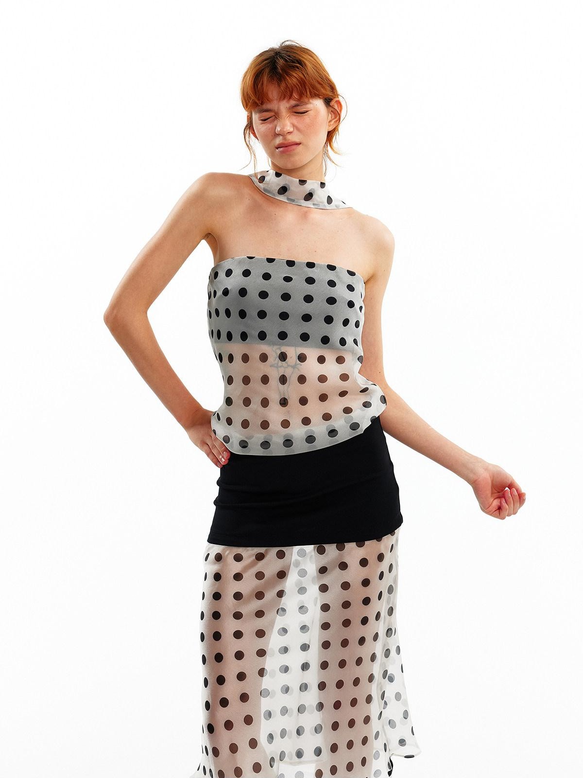 ALINNV Pink Polka Dot Asymmetrical Strapless A Line Women&