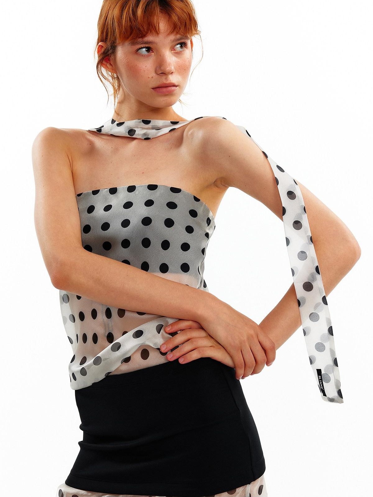 ALINNV Pink Polka Dot Asymmetrical Strapless A Line Women&