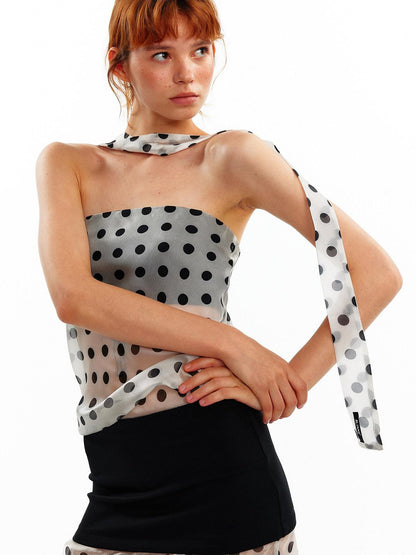 ALINNV Pink Polka Dot Asymmetrical Strapless A Line Women&
