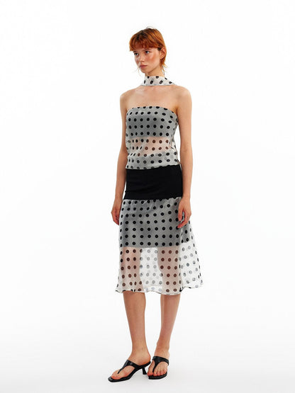 ALINNV Pink Polka Dot Asymmetrical Strapless A Line Women&