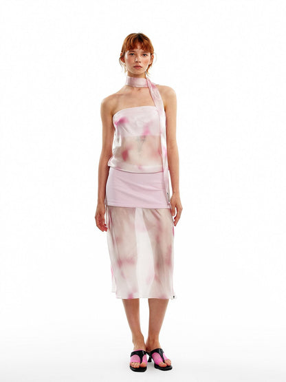 ALINNV Pink Polka Dot Asymmetrical Strapless A Line Women&
