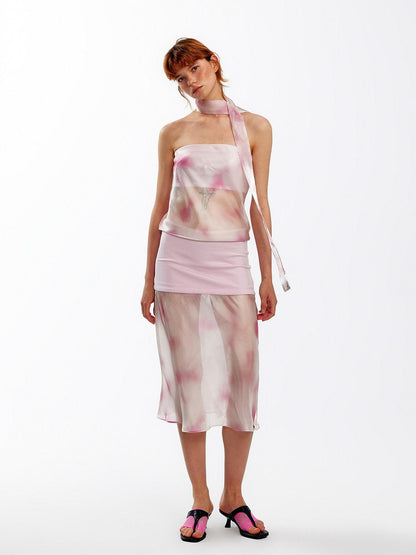 ALINNV Pink Polka Dot Asymmetrical Strapless A Line Women&