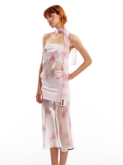 ALINNV Pink Polka Dot Asymmetrical Strapless A Line Women&