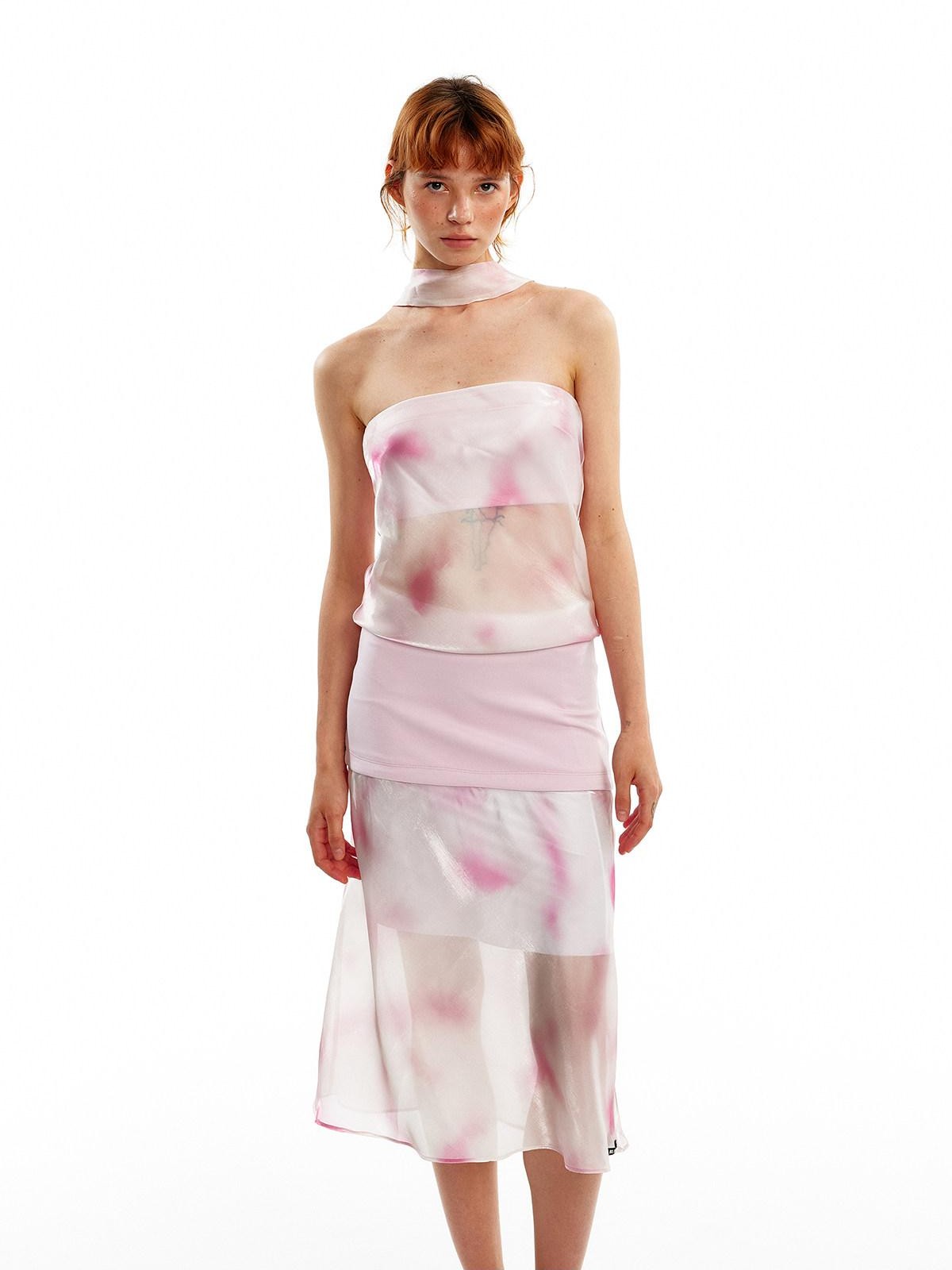 ALINNV Pink Polka Dot Asymmetrical Strapless A Line Women&