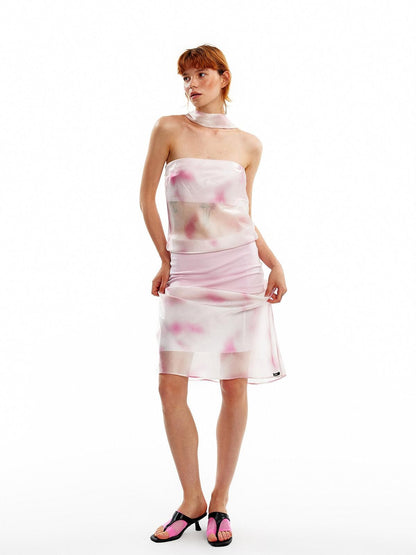 ALINNV Pink Polka Dot Asymmetrical Strapless A Line Women&