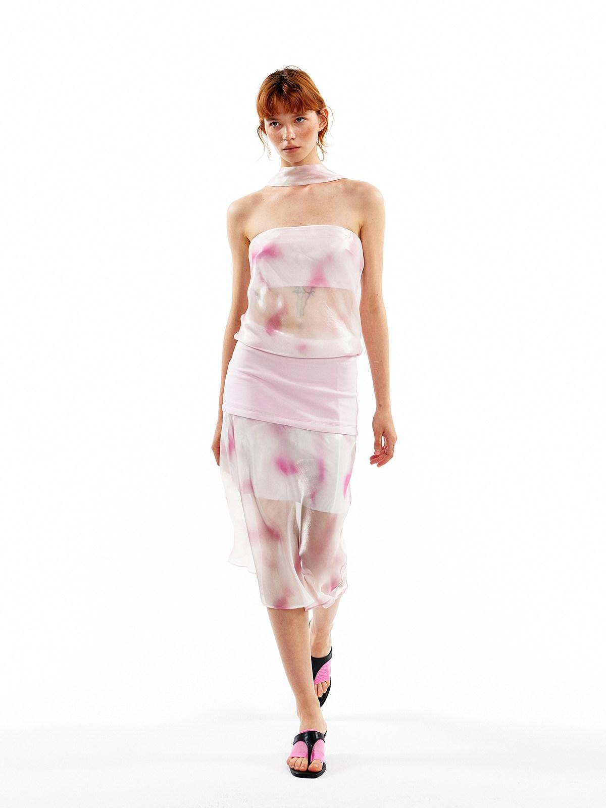 ALINNV Pink Polka Dot Asymmetrical Strapless A Line Women&