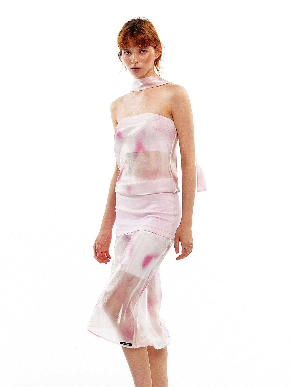 ALINNV Pink Polka Dot Asymmetrical Strapless A Line Women&