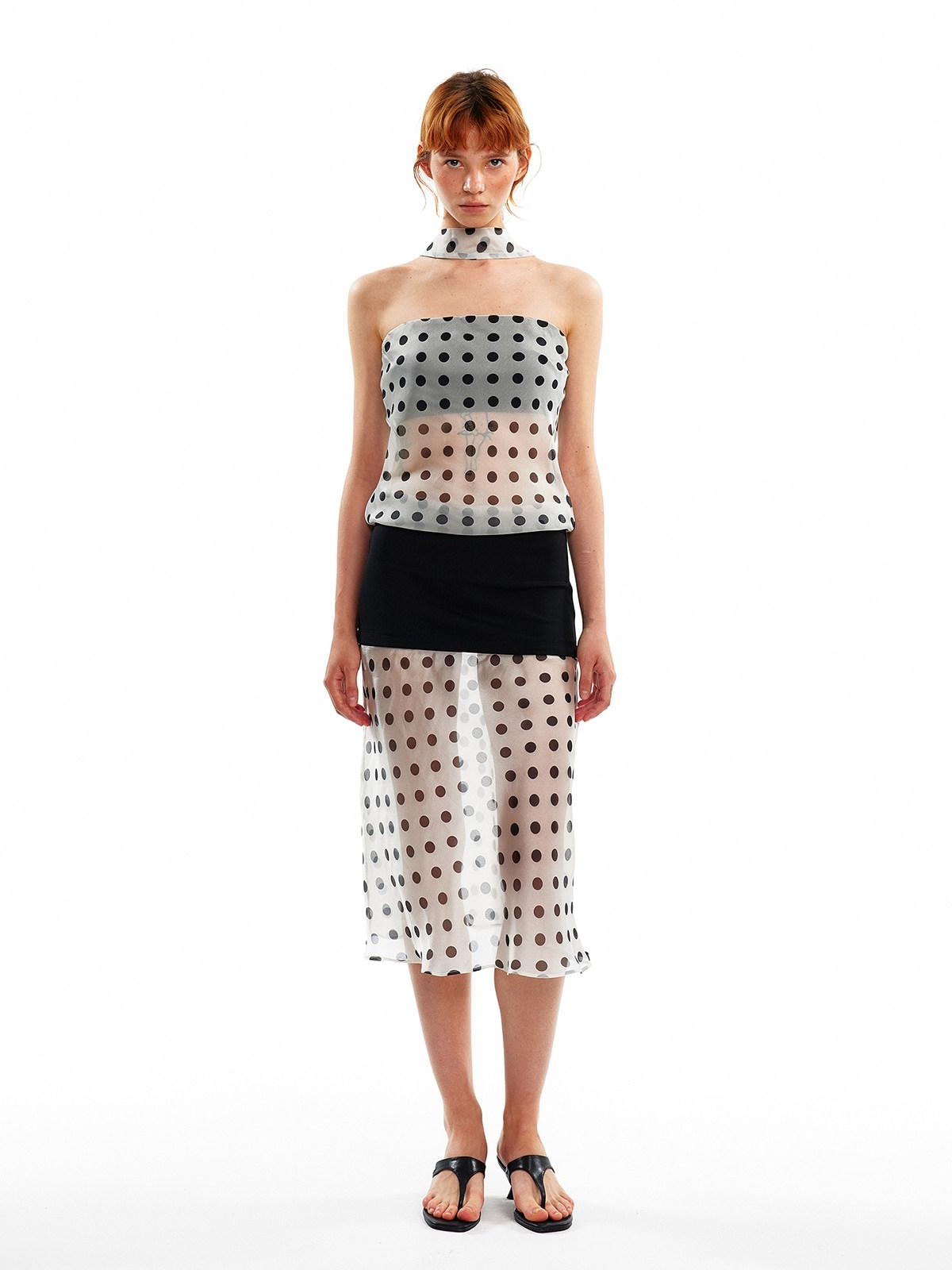 ALINNV Pink Polka Dot Asymmetrical Strapless A Line Women&
