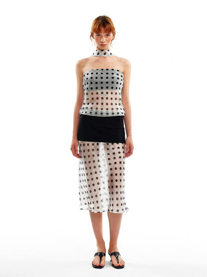 ALINNV Pink Polka Dot Asymmetrical Strapless A Line Women&
