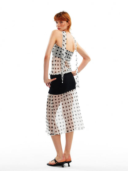 ALINNV Pink Polka Dot Asymmetrical Strapless A Line Women&