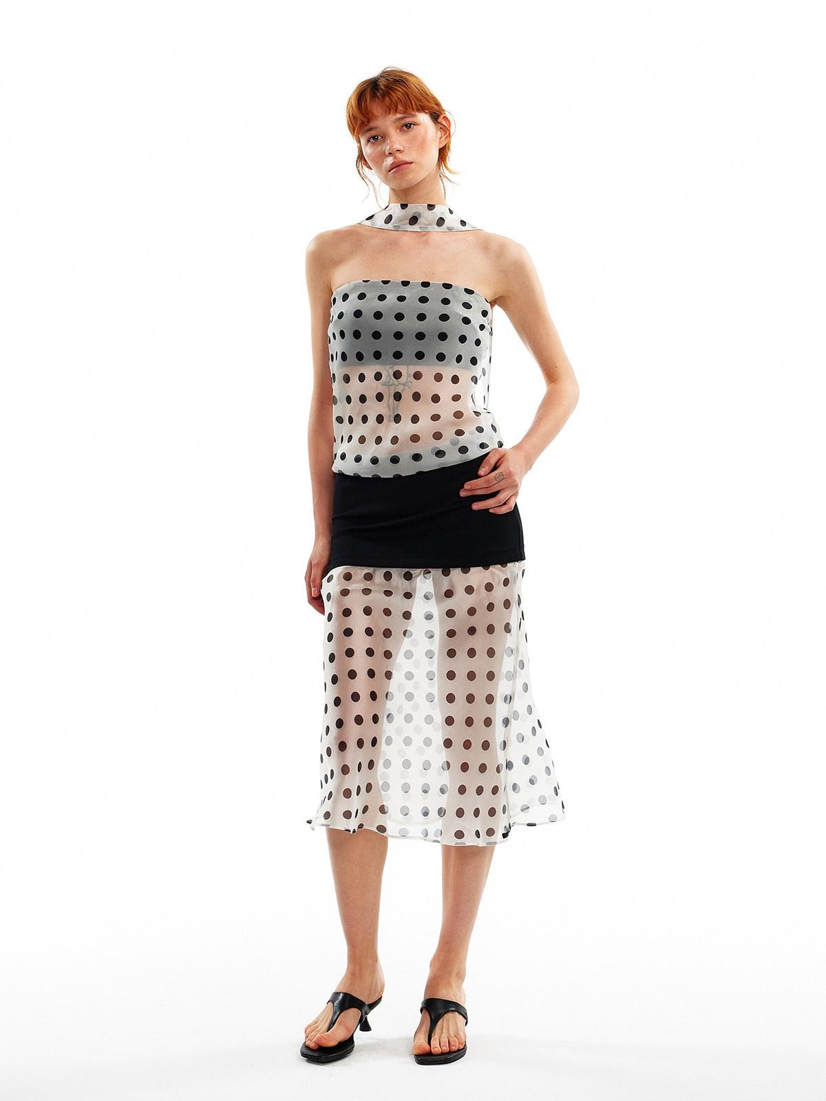 ALINNV Pink Polka Dot Asymmetrical Strapless A Line Women&