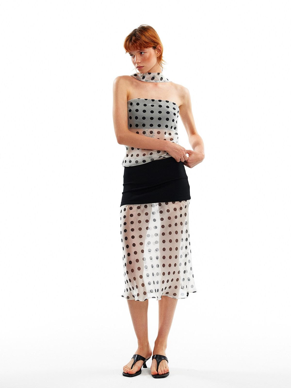 ALINNV Pink Polka Dot Asymmetrical Strapless A Line Women&
