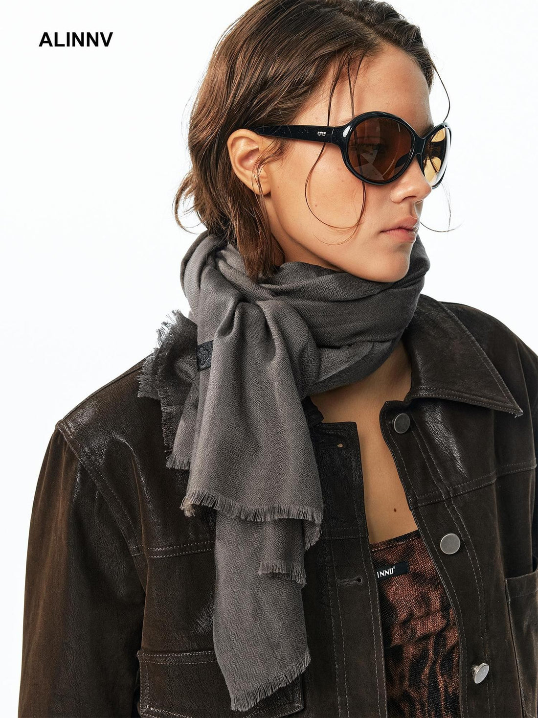 ALINNV Plaid Silk Cashmere Blend Women&