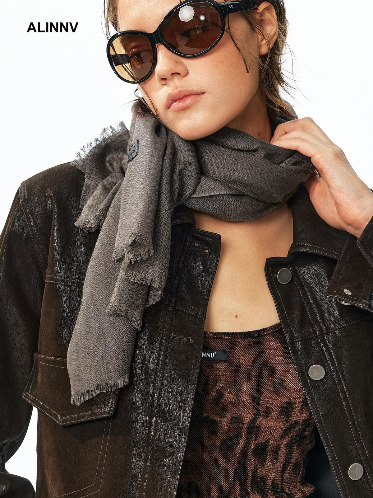 ALINNV Plaid Silk Cashmere Blend Women&