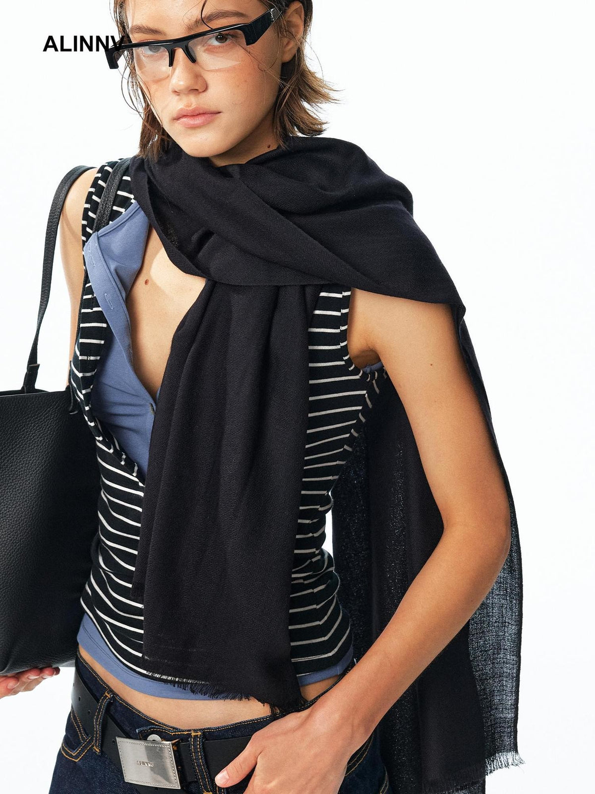ALINNV Plaid Silk Cashmere Blend Women&
