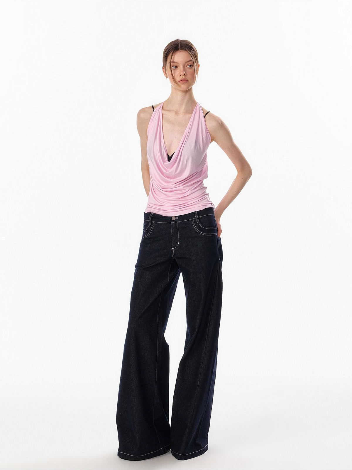 ALINNV Plunging Deep V Halter Tie Backless Strappy Slim Women&