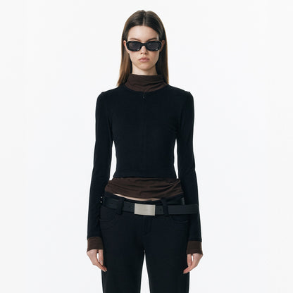 ALINNV_Plush_Colorblock_Faux_Layer_Zip_Half_Collar_Women&